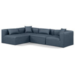 Meridian Furniture - Cube Upholstered Modular Sectional, Navy, 4-Piece: 2 Armless Chair, 2 Corner Chair, Vegan Leather - Elevate your space with the luxurious Cube Vegan Leather Modular Sectional. This modular sectional exudes modern elegance, charm, and comfort making it a perfect addition to any contemporary living space. Its clean lines and cube shape are reminiscent of minimalist design, while the plush navy vegan leather upholstery adds a touch of luxury and sophistication. The chair's versatile construction and geometric aesthetic seamlessly integrate into various design styles, from sleek living rooms to chic home offices, embodying the essence of modern design and creating a sense of order and tranquility in your space.