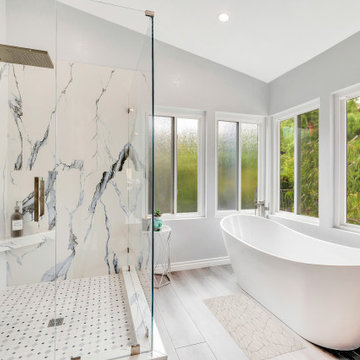 Luxurious Walk-In Shower & Freestanding Tub in Laguna Hills Spa-Inspired Bathroo