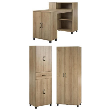 Home Square 3-Piece Set with Storage Cabinet Tall Cabinet and Desk in Natural