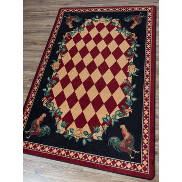 High Country Rooster Rug, Red, 4'x5', Rectangle
