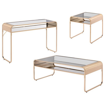 Furniture of America Mexller Contemporary Metal 3-Piece Coffee Table Set in Gold