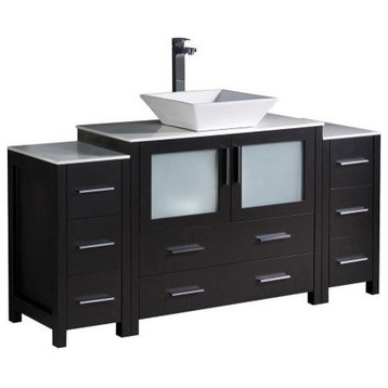 Torino 60" Espresso Modern Bathroom Cabinets With Top and Vessel Sink