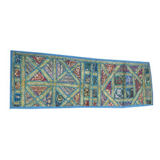 Mogul Interior - Consigned Ethnic Boho and Sari Patchwork Golden Embroidered - Table Runners