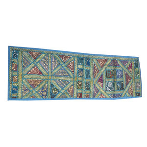 Mogul Interior - Consigned Ethnic Boho and Sari Patchwork Golden Embroidered - Table Runners