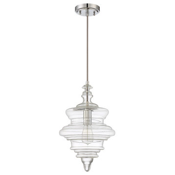 Jeremiah 1-Light Mini Pendant, Cord, Chrome, Clear Glass, P600CH1