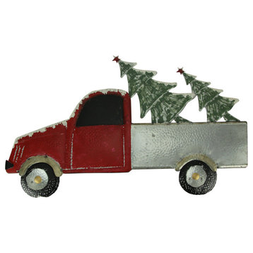 Red Metal Christmas Truck Hauler Holiday Wall Hanging, Trees