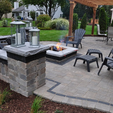 OSWEGO - Outdoor Living Patio with Pergola and Fire pit with seat wall