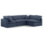 Meridian Furniture - Indulge Upholstered Modular L-Shaped Sectional, Navy, 4-Piece: 2 Armless Chair, 2 Corner Chair, Down Stuffed Linen Textured Fabric - Experience ultimate comfort and style with our navy linen textured fabric Indulge Sectional. The luxurious linen texture of the fabric will elevate the aesthetic of any room. This sofa provides ample space for you to relax while its modular build offers the option of unlimited configurations. Whether you're looking to add a stylish element to your living room or a comfortable seating option to your bedroom, this sofa is the perfect choice.