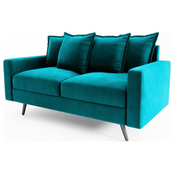 Pemberly Row 58" Square Arm Modern Fabric/Metal Loveseat in Teal Blue