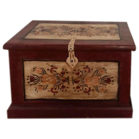 Consigned Antique Floral Chest Elegance Hand-Carved Coffee Trunk Table