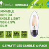 6 Pack Bioluz LED E26 Candle Filament Bulbs, 2700K, 500 Lumens