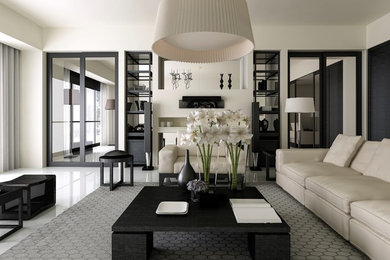 Inspiration for a mid-sized traditional living room in Miami with white walls.
