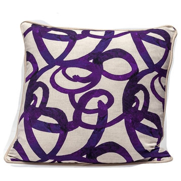 Designer Decorative Pillow Cover, Purple Pillow Cover, Steve Mckenzie Fabric, 24