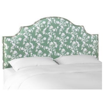 Brenson Twin Nail Button Notched Headboard, Peacock Silhouette Green