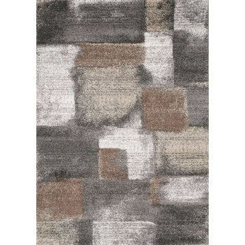 Brookfield Collection Plush Brown Gray Simple Patches Area Rug, 7'10"x10'6"