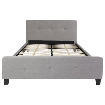 Tribeca Queen Size Tufted Upholstered Platform Bed, Light Gray Fabric
