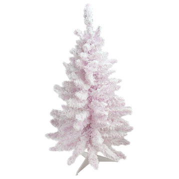 3'x22" Flocked Madeline Pink Spruce Artificial Christmas Tree, Unlit