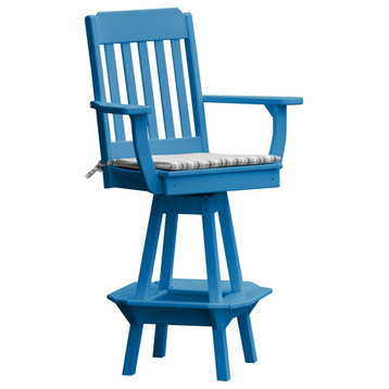 Poly Lumber Traditional Swivel Bar Chair with Arms, Blue