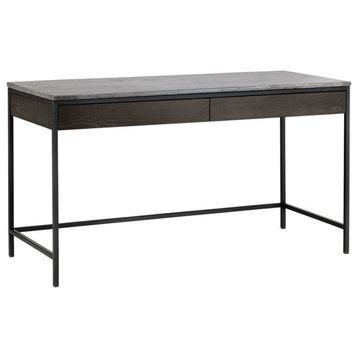 Stamos Desk, Black, Light Gray Marble/Charcoal Gray