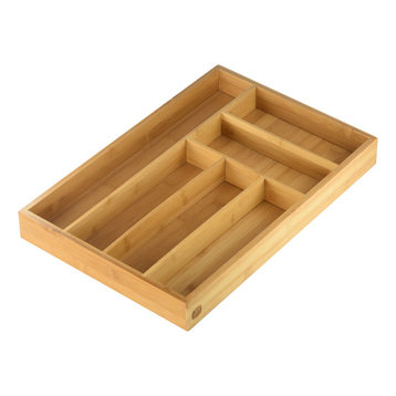 YBM HOME Bamboo Cutlery and Knives Tool Tray with 6 Fixed Compartments