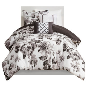 Intelligent Design Dorsey Black and White Floral Comforter Set