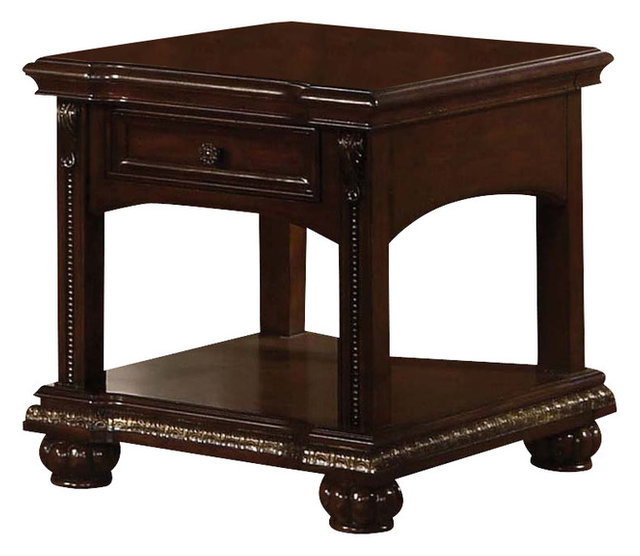 Solid Poplar Wood Cherry Accent Side End Table With Bottom Shelf and