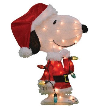 24" Lighted Santa Snoopy with String Lights Outdoor Christmas Yard Decoration