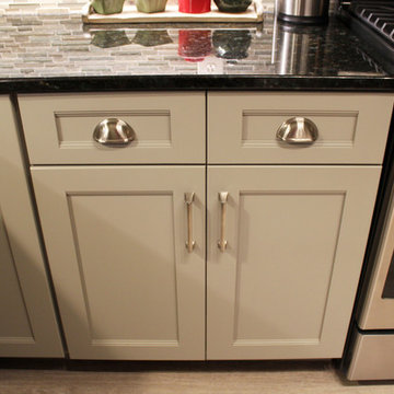 Refaced 2-tone kitchen, Base Cabinets - Harbor Mist; Wall Cabinets - Divinity