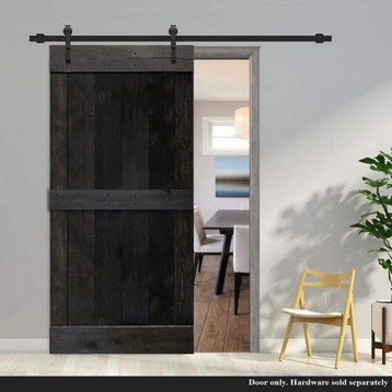 Stained Solid Pine Wood Sliding Barn Door, Charcoal Black, 30"x84", Mid-Bar