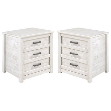 Home Square Solid Wood 3-Drawer Nightstand in Antique White - Set of 2