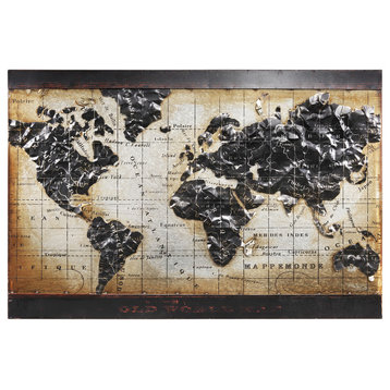 "World Map" Wall Art Mixed Media Iron Hand Painted Dimensional Wall Sculpture
