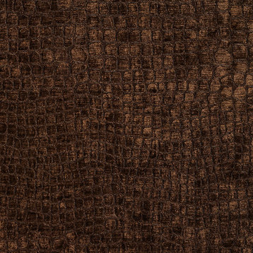 Brown Alligator Print Shiny Woven Velvet Upholstery Fabric By The Yard