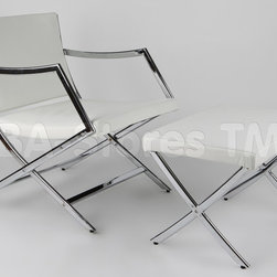 Jessy White Leather Armchair with Ottoman - Armchairs And Accent Chairs