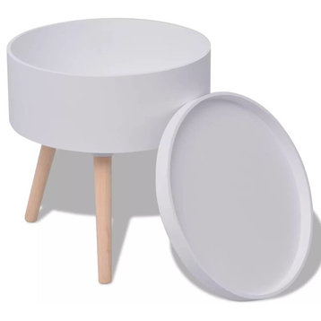 vidaXL Side Table with Serving Tray Sofa End Coffee Table Furniture Round White