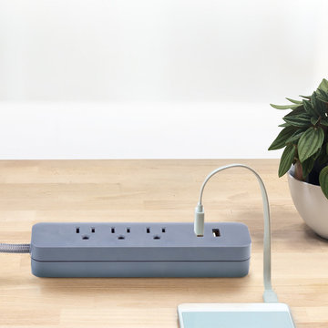 Designer Series 6ft 3-Outlet USB Surge Protector Power Strip, 2x USB Ports, Surg
