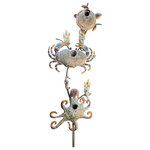 Zaer Ltd - Coastal Style Birdhouse Stake - Sea Turtle & Crab - Transform your home and garden into the coastal paradise you deserve! The Coastal Style Birdhouse Stake Collection features 100% powder coated iron birdhouses expertly crafted to resemble oceanic creatures and shapes. Each sturdy iron stake holds three birdhouses surrounded by matching decorative adornments. The Sea Turtle & Crab style consists of sea turtle, crab, and octopus shaped birdhouses, each with their own entrance and perch.