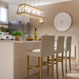 Design ideas for a large mediterranean walk-out basement in Milan with multi-coloured walls, terracotta flooring and pink floors.