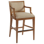 Barclay Butera - Eastbluff Upholstered Bar Stool - The Eastbluff design offers the exceptional comfort of an upholstered seat and back. The protective metal kick plate on the foot stretcher is finished in aged bronze. As shown, the fabric is Ventura pattern 423311.