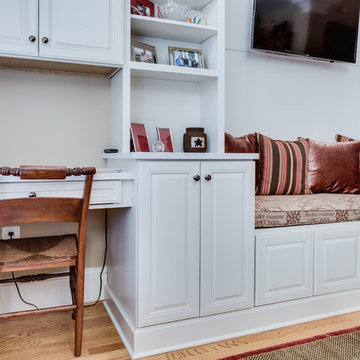 White Multi-Purpose Bar Desk Entertainment Center and Cabinet Seating Area