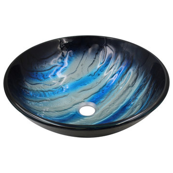 Tigre Blue and Silver Painted Glass Bathroom Vessel Sink