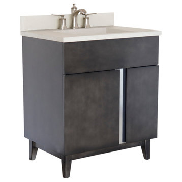 31" Single Vanity, Silvery Brown Finish With White Concrete Top