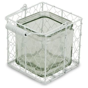 Laguna Wire Basket With Glass Jar, White, Large, Large