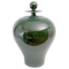 Luxe Fat Oversize MidCentury Modern Ginger Jar  Emerald Green Finial Decorative