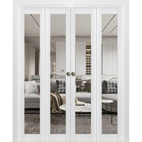 Double Bi-fold Doors | Lucia 2666 White Silk Clear Glass | Sturdy Tracks