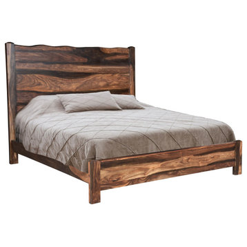 Damian Live Edge Solid Wood Panel Bed, Dark Brown, King