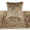 Beige Queen 74"x18" Bed Runner With Pillow Cover, Velvet Damask Henriretta