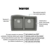 Karran Undermount Quartz 33" 50/50 Double Bowl Kitchen Sink Kit, Grey