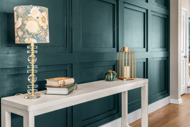 Inspiration for a mid-sized transitional brown floor and wall paneling hallway remodel in Philadelphia