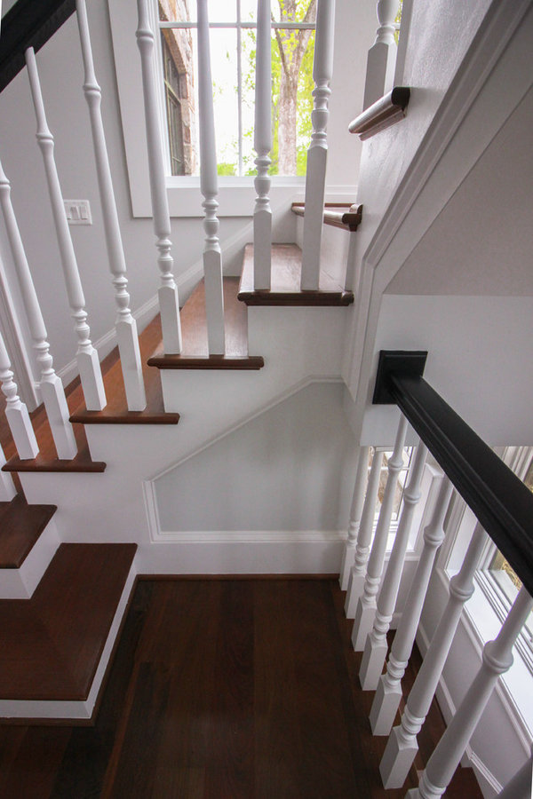 Powerful Impression by Floating Staircase in Suburban Foyer