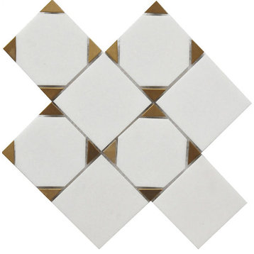 Mosaic Tile Marble With Metal for Floors Walls, White Gold